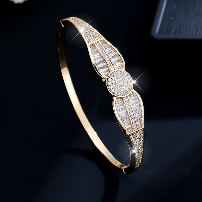 Copper Bangle For Women With Zircon Inlay In Gold