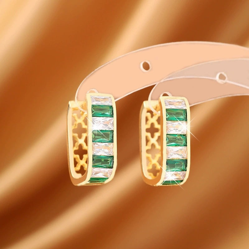 Three-dimensional Geometric Earrings For Women With Copper Ear Pins And Zircon Inlay
