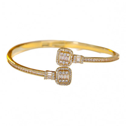 Vintage Style Inlay Bangle In Gold Electroplated Copper With Zircon Detailing