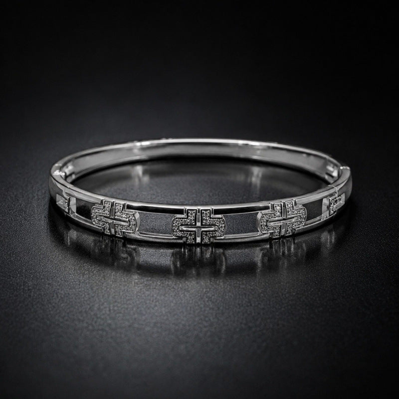Elegant Geometric Bangle With Zircon Inlay, Electroplated Copper Design
