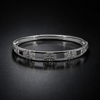 Elegant Geometric Bangle With Zircon Inlay, Electroplated Copper Design