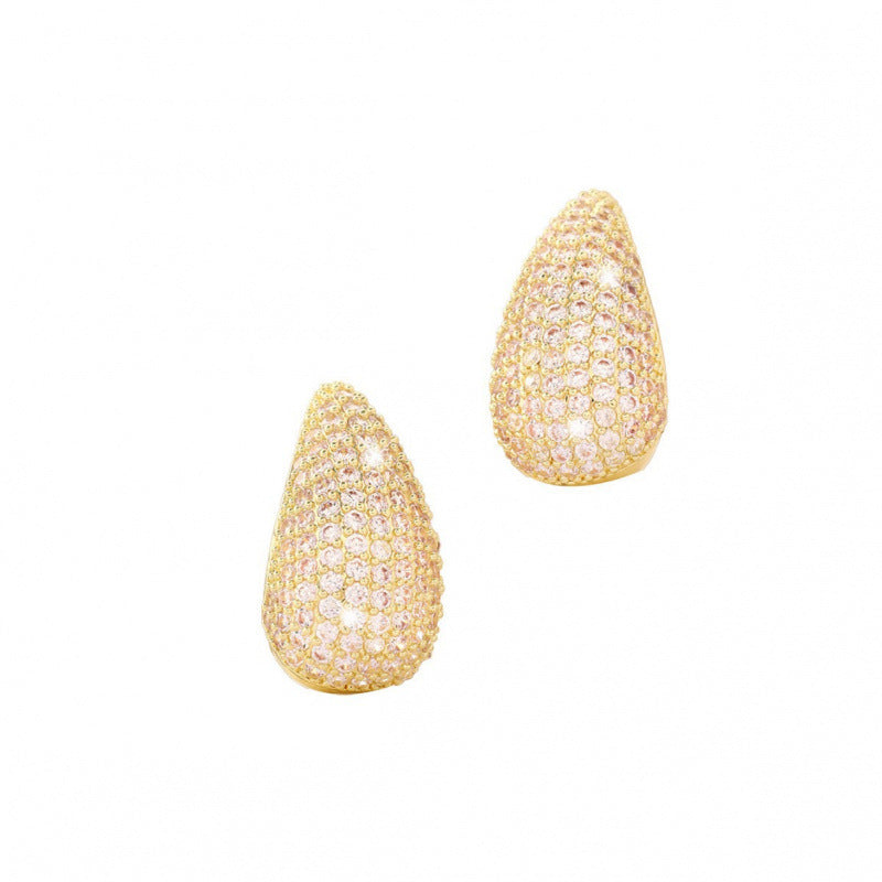 Water Droplets Stud Earrings For Women Featuring Copper Posts And Sparkling Rhinestones Inlay
