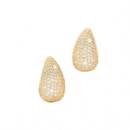 Water Droplets Stud Earrings For Women Featuring Copper Posts And Sparkling Rhinestones Inlay