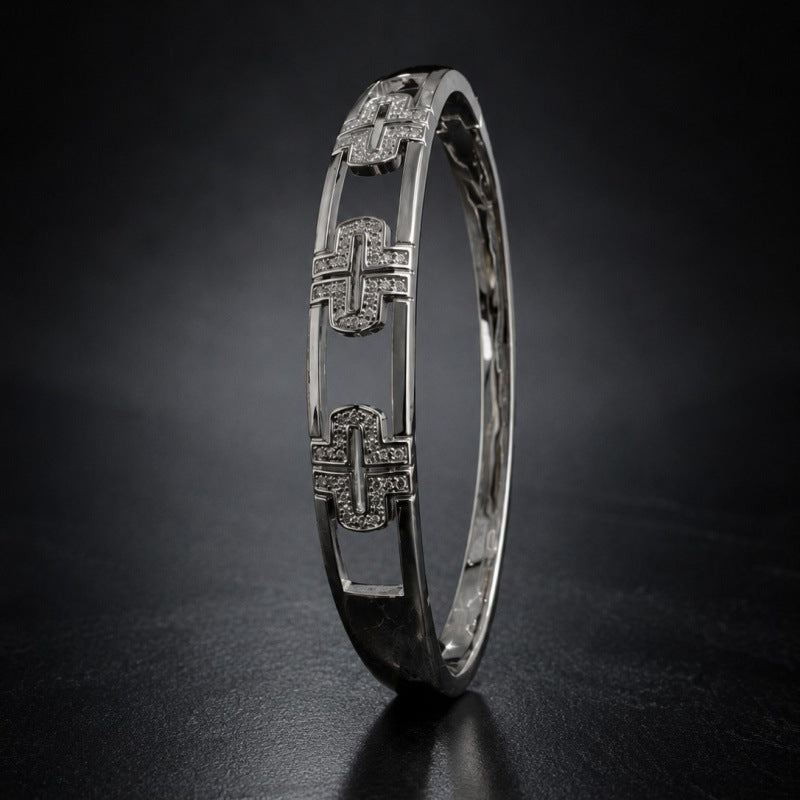 Elegant Geometric Bangle With Zircon Inlay, Electroplated Copper Design
