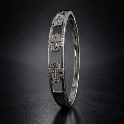 Elegant Geometric Bangle With Zircon Inlay, Electroplated Copper Design