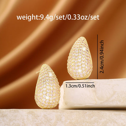 Water Droplets Stud Earrings For Women Featuring Copper Posts And Sparkling Rhinestones Inlay