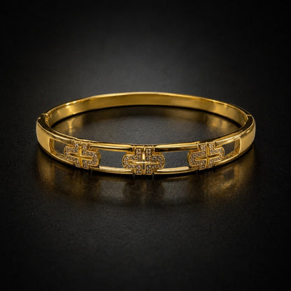 Elegant Geometric Bangle With Zircon Inlay, Electroplated Copper Design