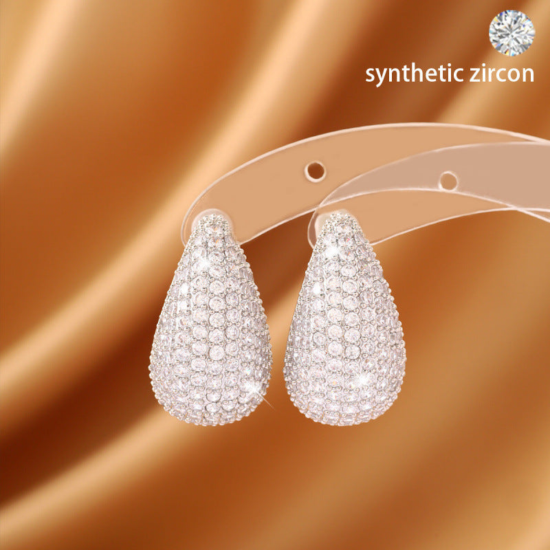 Water Droplets Stud Earrings For Women Featuring Copper Posts And Sparkling Rhinestones Inlay