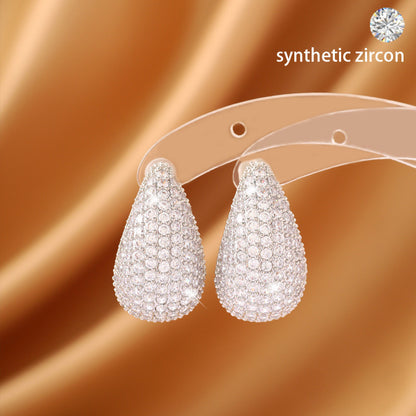 Water Droplets Stud Earrings For Women Featuring Copper Posts And Sparkling Rhinestones Inlay