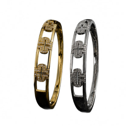Elegant Geometric Bangle With Zircon Inlay, Electroplated Copper Design