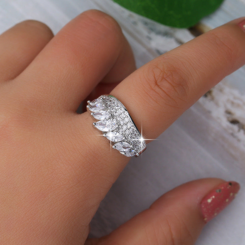 Geometric Rings For Women In White, Copper Material With Real Gold Electroplated Finish
