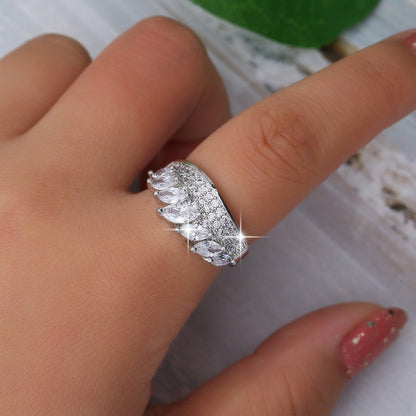 Geometric Rings For Women In White, Copper Material With Real Gold Electroplated Finish