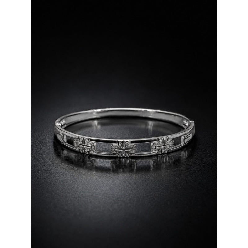 Elegant Geometric Bangle With Zircon Inlay, Electroplated Copper Design