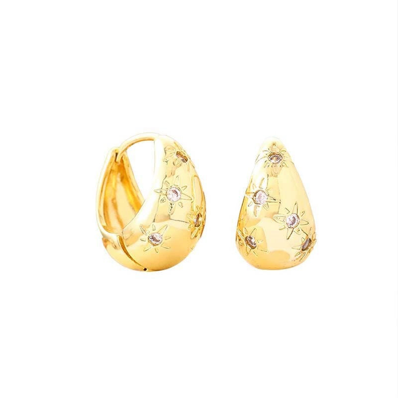 Water Droplets Stud Earrings For Women In Electroplated Copper With Rhinestones Inlay