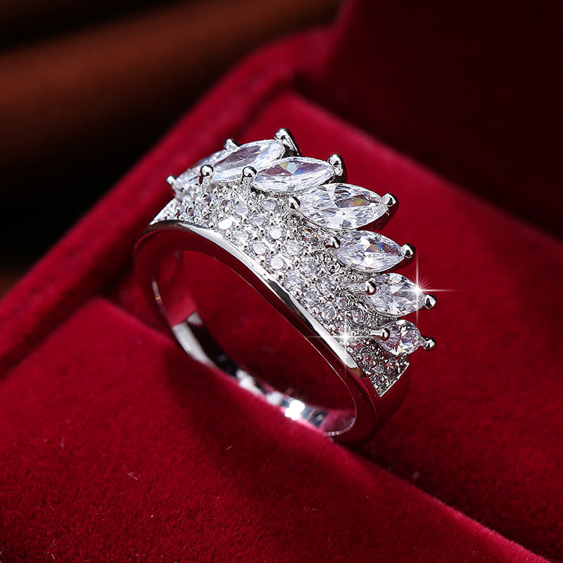Geometric Rings For Women In White, Copper Material With Real Gold Electroplated Finish