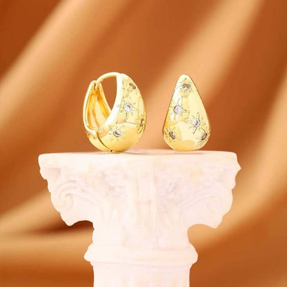 Water Droplets Stud Earrings For Women In Electroplated Copper With Rhinestones Inlay