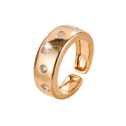 Simple Style Round Open Ring For Women In Electroplated Copper With Zircon Inlay