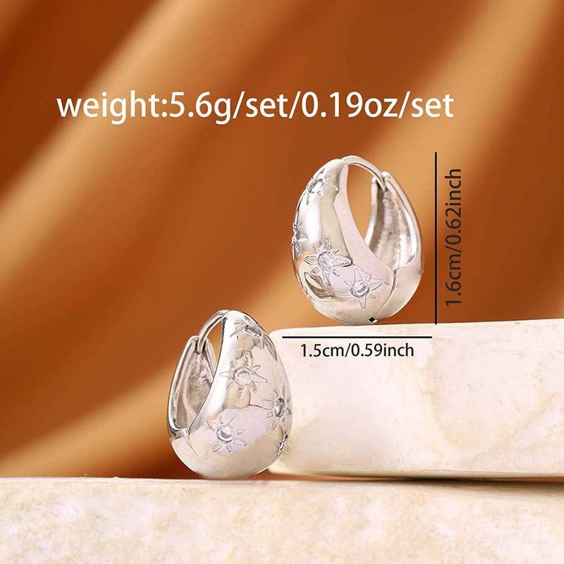 Water Droplets Stud Earrings For Women In Electroplated Copper With Rhinestones Inlay