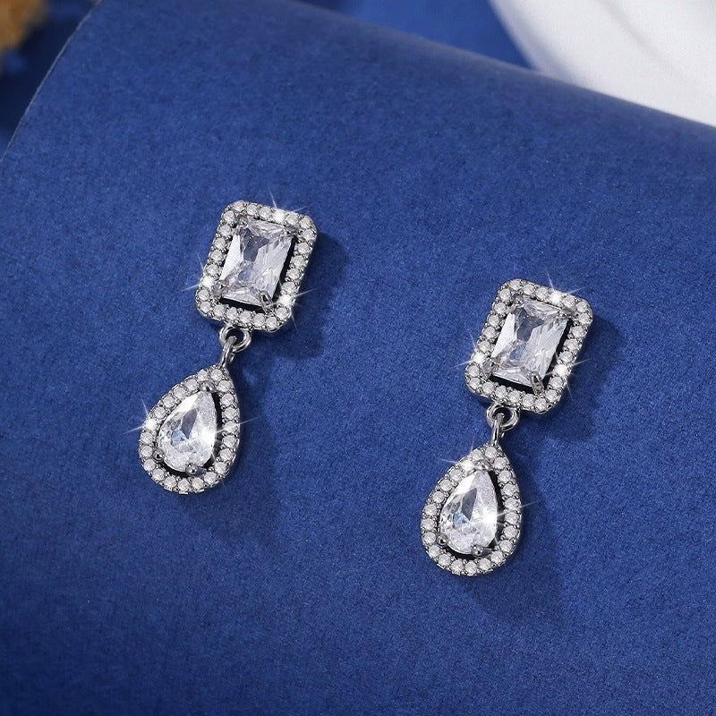 Elaborate Geometric Earrings For Women Featuring Copper Studs And Zircon Inlay