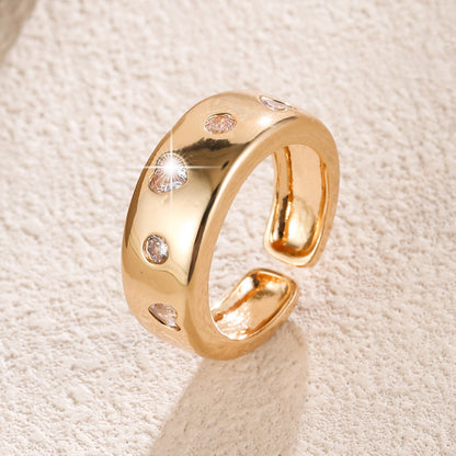 Simple Style Round Open Ring For Women In Electroplated Copper With Zircon Inlay