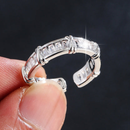 Waterproof Non Tarnish Real Gold Plated Copper Crossover Open Ring For Women With Zircon Inlay