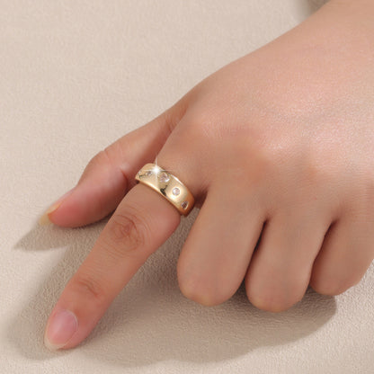 Simple Style Round Open Ring For Women In Electroplated Copper With Zircon Inlay