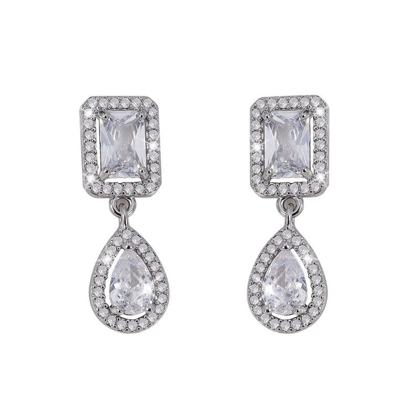 Elaborate Geometric Earrings For Women Featuring Copper Studs And Zircon Inlay