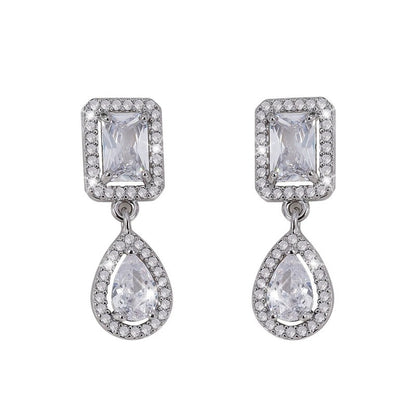 Elaborate Geometric Earrings For Women Featuring Copper Studs And Zircon Inlay