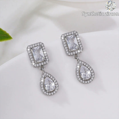 Elaborate Geometric Earrings For Women Featuring Copper Studs And Zircon Inlay