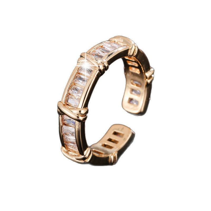 Waterproof Non Tarnish Real Gold Plated Copper Crossover Open Ring For Women With Zircon Inlay