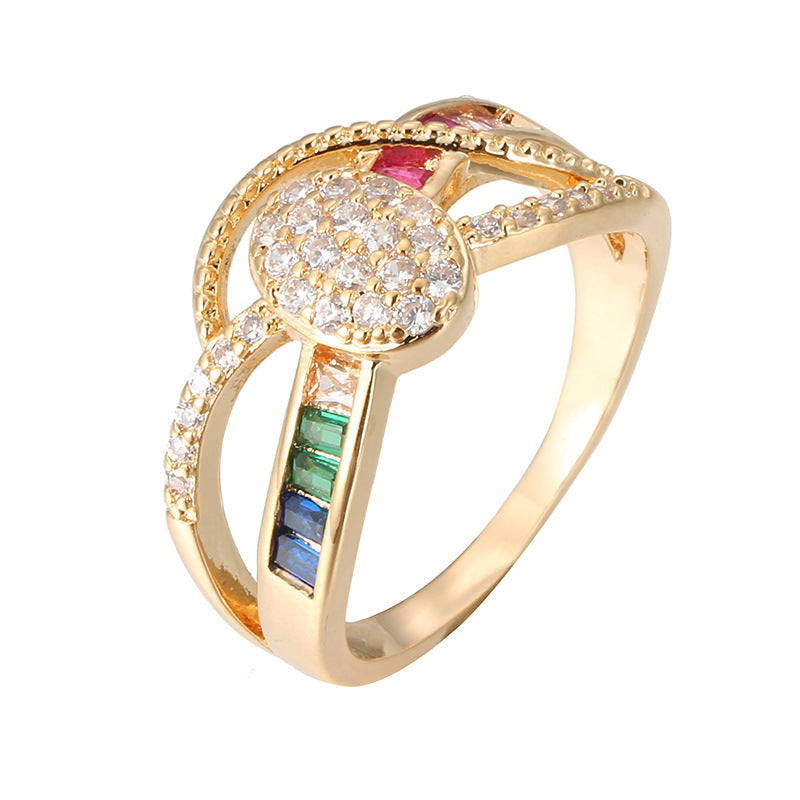 Oval Zircon Copper Ring For Women With White Electroplated Gold Plating