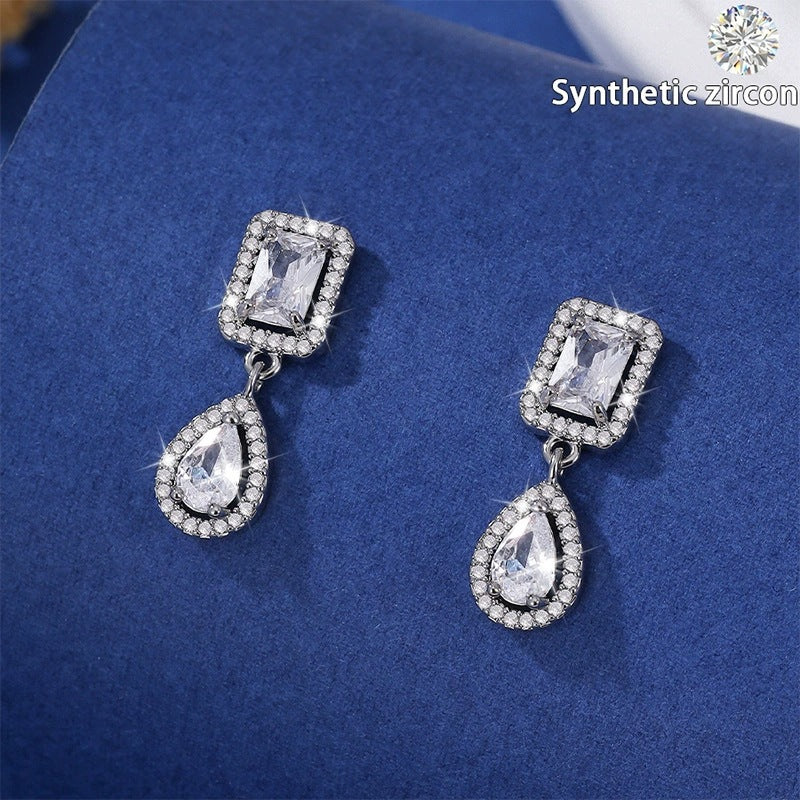 Elaborate Geometric Earrings For Women Featuring Copper Studs And Zircon Inlay