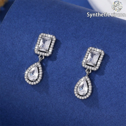 Elaborate Geometric Earrings For Women Featuring Copper Studs And Zircon Inlay