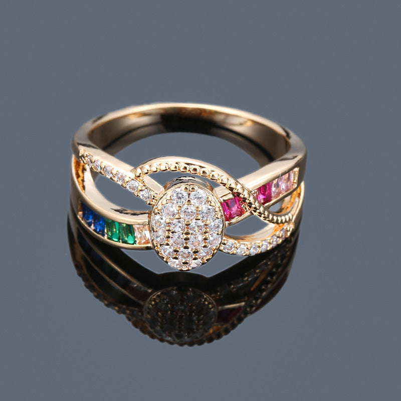 Oval Zircon Copper Ring For Women With White Electroplated Gold Plating