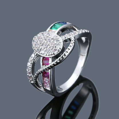 Oval Zircon Copper Ring For Women With White Electroplated Gold Plating