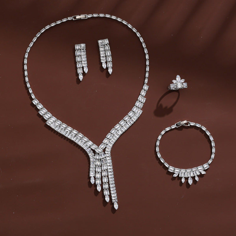 Retro Tassel Jewelry Set For Women Featuring Copper Craft With Zircon Inlay