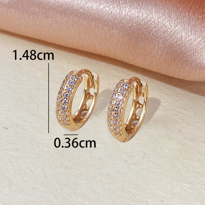 Elaborate Geometric Copper Clip Earrings With Zircon Inlay, Luxurious Style For Women