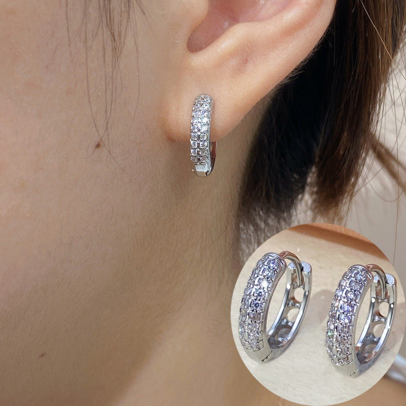Elaborate Geometric Copper Clip Earrings With Zircon Inlay, Luxurious Style For Women