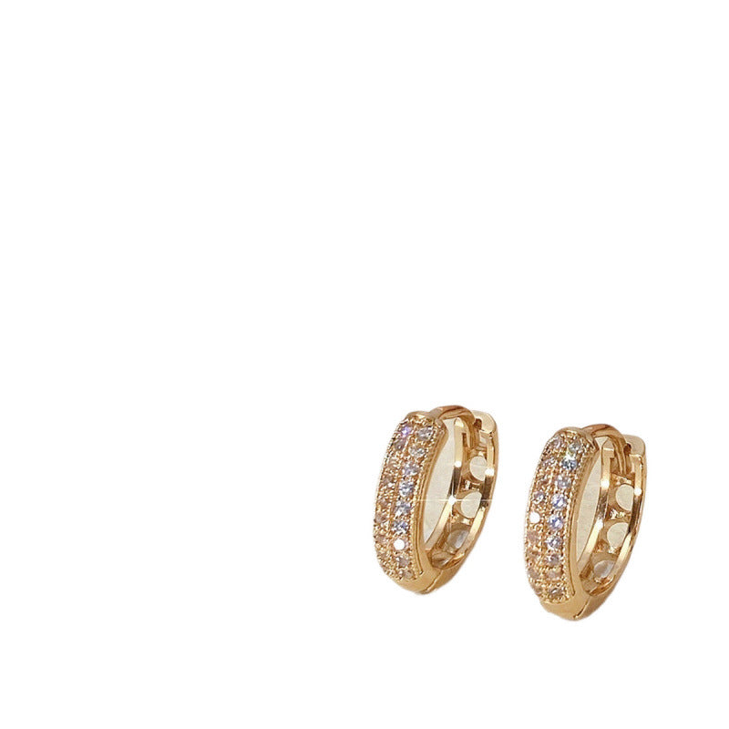 Elaborate Geometric Copper Clip Earrings With Zircon Inlay, Luxurious Style For Women
