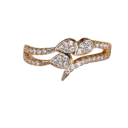 Water Droplets Copper Ring For Women In Simple Style With Zircon Inlay, Available In Gold