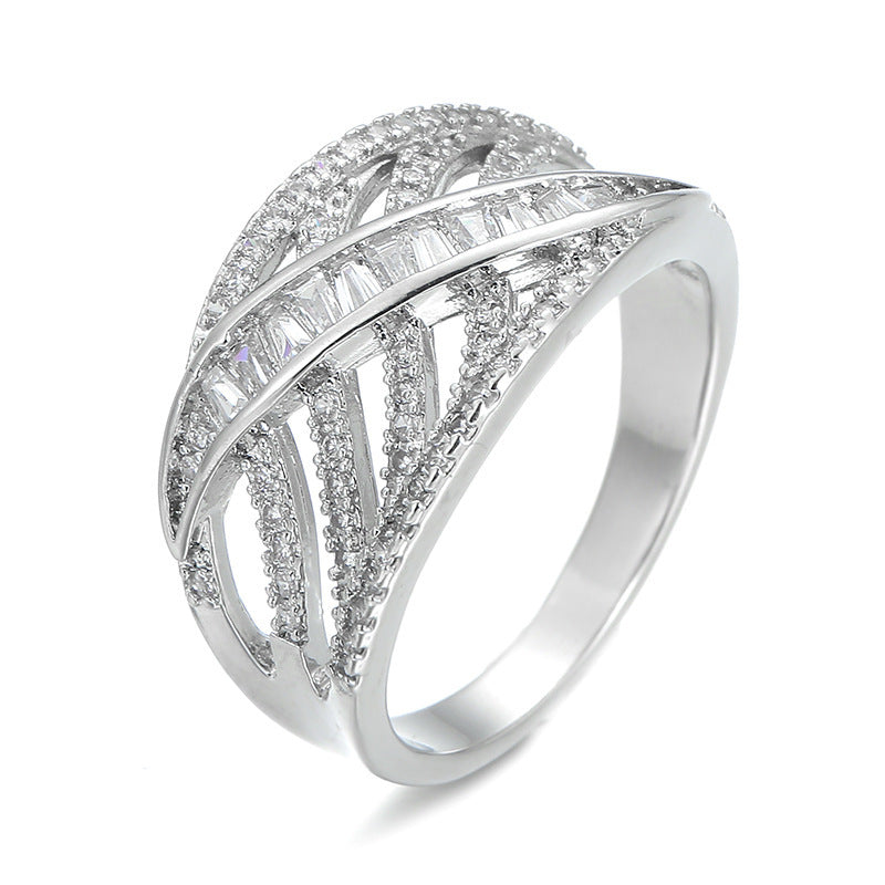 Luxurious Geometric Rings For Women With Electroplated Copper And Zircon Inlay Featuring Bezel Setting