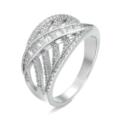 Luxurious Geometric Rings For Women With Electroplated Copper And Zircon Inlay Featuring Bezel Setting