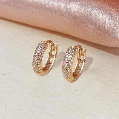 Elaborate Geometric Copper Clip Earrings With Zircon Inlay, Luxurious Style For Women