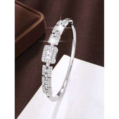 Simple Style Geometric Inlay Bangle In Copper With Zircon, Electroplated Gold Plating Process