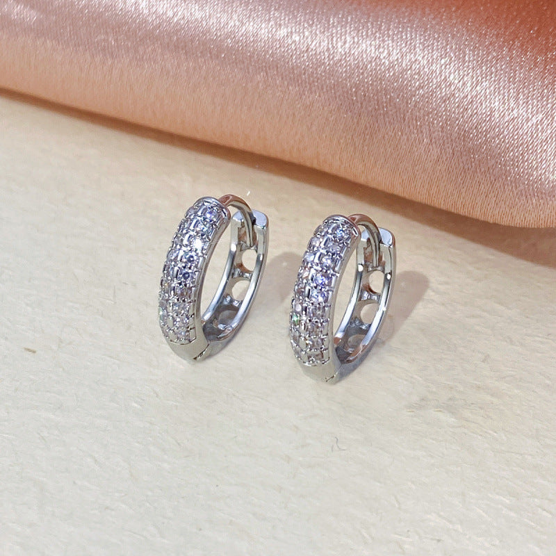 Elaborate Geometric Copper Clip Earrings With Zircon Inlay, Luxurious Style For Women