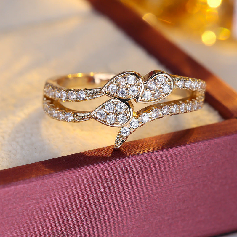 Water Droplets Copper Ring For Women In Simple Style With Zircon Inlay, Available In Gold