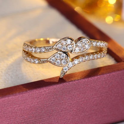 Water Droplets Copper Ring For Women In Simple Style With Zircon Inlay, Available In Gold