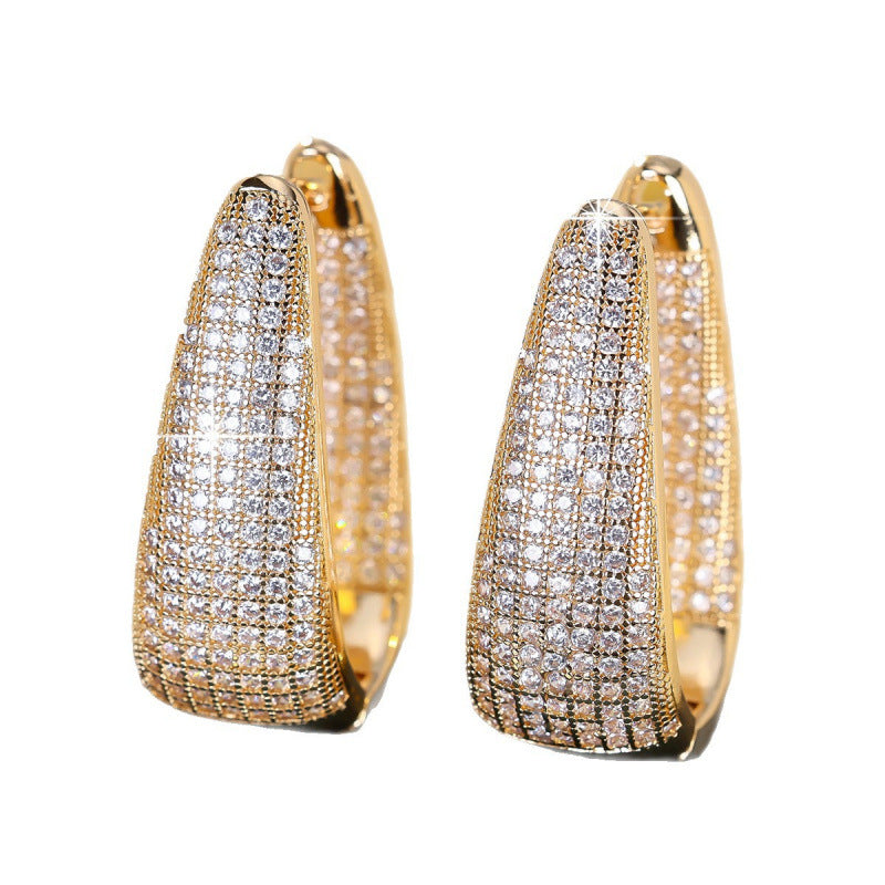 U Shape Earrings For Women In Gold Featuring Copper Ear Pins And Zircon Inlay Material