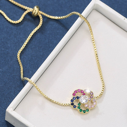Flowers Bracelet For Women In Copper With Electroplated Gold Plating And Zircon Inlay