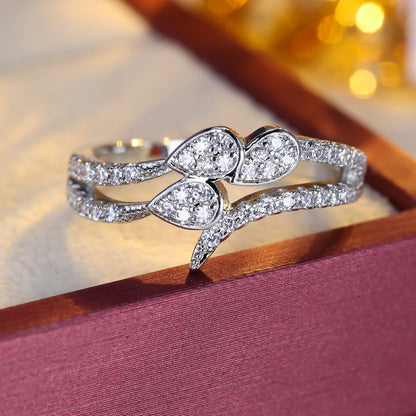 Water Droplets Copper Ring For Women In Simple Style With Zircon Inlay, Available In Gold